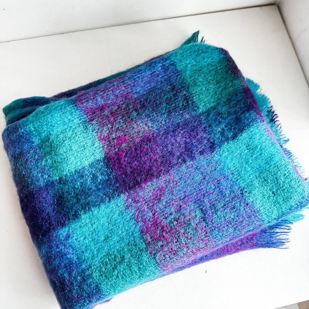 Hudson Bay Company Vintage Mohair Wool Teal Purple Blanket
